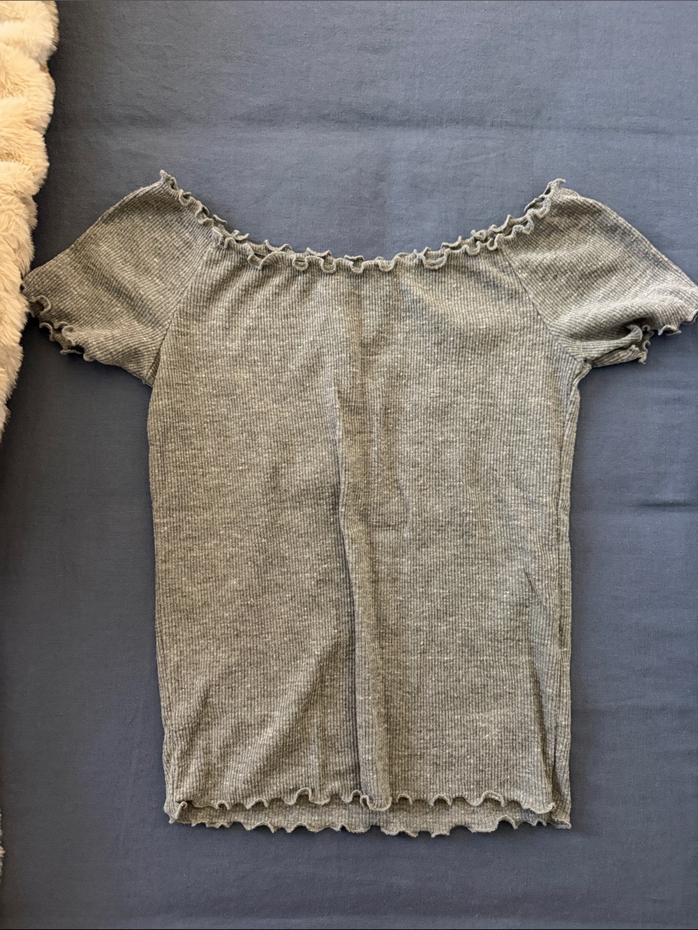 Brandy Melville Gray Off-Shoulder Ribbed Crop Top